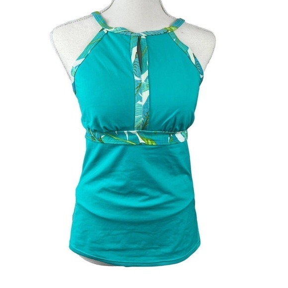 Lands' End Teal Green Tankini Set Top and Bottom Sz 8 High Neck Keyhole - Picture 1 of 16